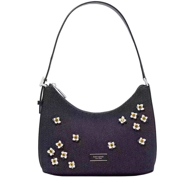 Kate Spade Sam Icon Floral Embellished Denim Small Shoulder Bag in Indigo Multi KB130