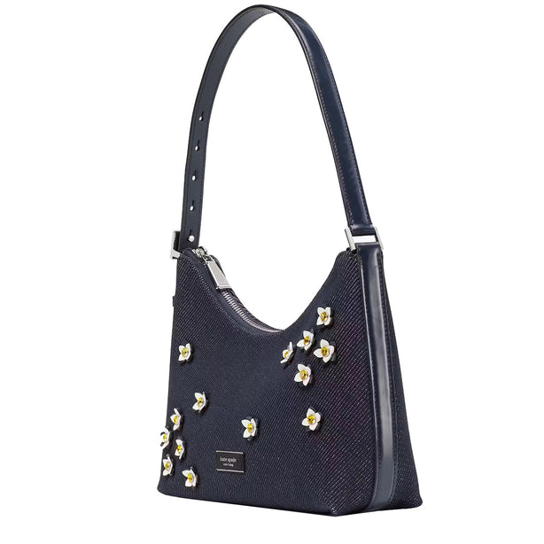 Kate Spade Sam Icon Floral Embellished Denim Small Shoulder Bag in Indigo Multi KB130
