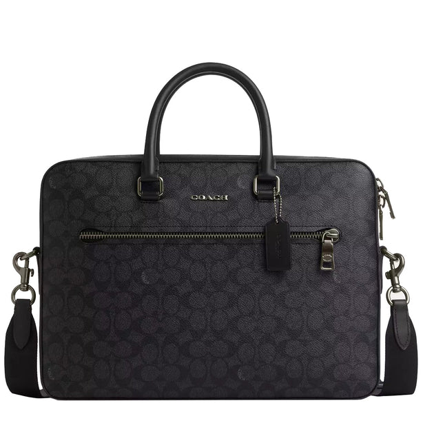 Coach Ethan Slim Brief Bag In Signature Canvas  in Charcoal/ Black CV917