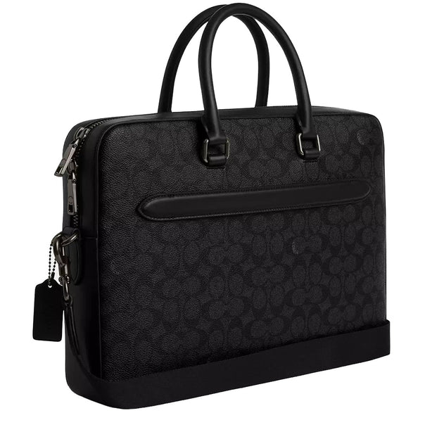 Coach Ethan Slim Brief Bag In Signature Canvas  in Charcoal/ Black CV917