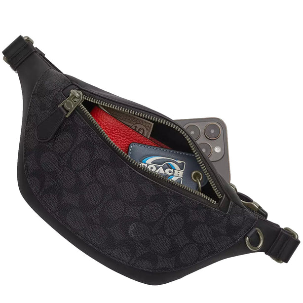 Coach Warren Mini Belt Bag In Signature Canvas in Charcoal/ Black CW369