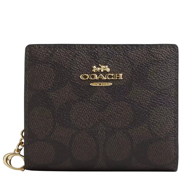 Coach Snap Wallet In Signature Canvas in Walnut/ Black CW789