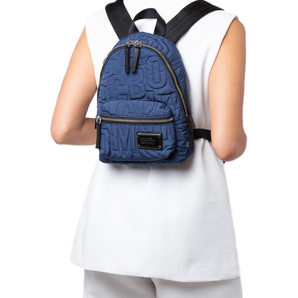 Marc Jacobs Nylon Jumbled Logo Workwear Small Backpack Bag in Azure Blue 4S4HBP002H02