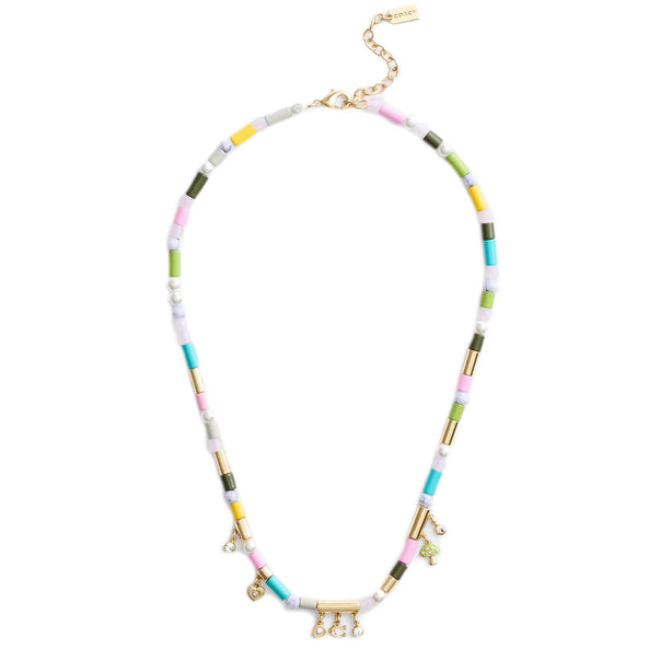 Coach Heart Multi Charm Beaded Necklace in Gold/ Multi CV264