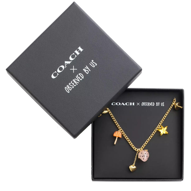 Coach X Observed By Us Strawberry Heart Charm Necklace in Gold/ Multi CV263