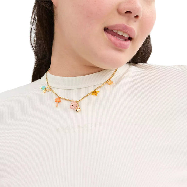 Coach X Observed By Us Strawberry Heart Charm Necklace in Gold/ Multi CV263