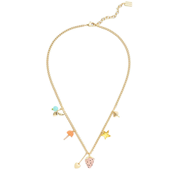 Coach X Observed By Us Strawberry Heart Charm Necklace in Gold/ Multi CV263