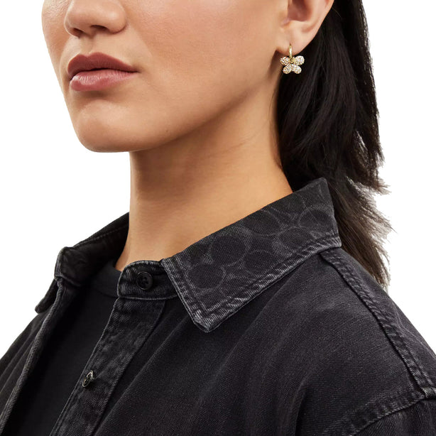 Coach Pavé Butterfly Huggie Earrings in Gold/ Silver CT089
