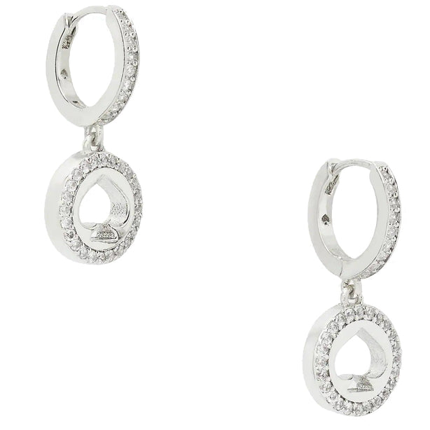 Kate Spade Spot The Spade Pave Huggies Earrings in Clear/ Silver k9175
