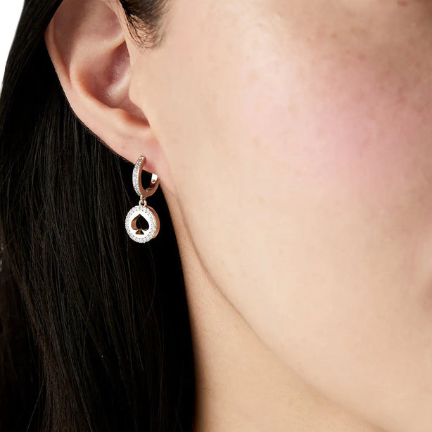 Kate Spade Spot The Spade Pave Huggies Earrings in Clear/ Silver k9175