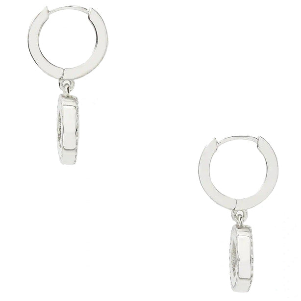 Kate Spade Spot The Spade Pave Huggies Earrings in Clear/ Silver k9175
