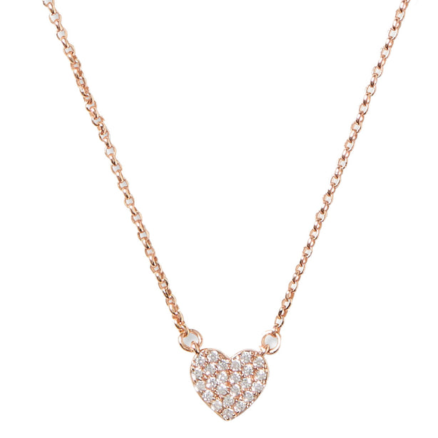 Kate Spade Yours Truly Pave Heart Mini Pendant Necklace in Clear/ Rose Gold o0r00150