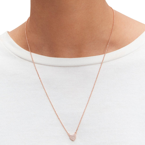 Kate Spade Yours Truly Pave Heart Mini Pendant Necklace in Clear/ Rose Gold o0r00150