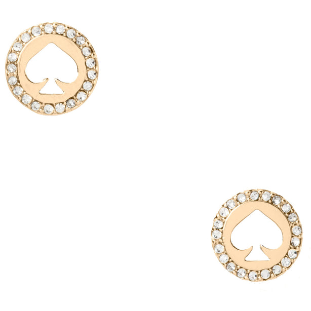 Kate Spade Spot The Spade Pave Halo Spade Studs Earrings in Clear/ Gold o0ru2605
