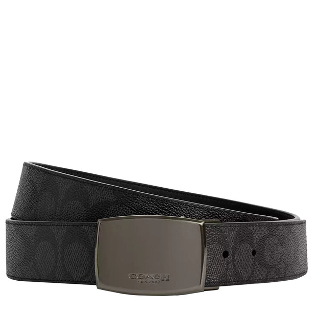Coach Boxed Plaque And Harness Buckle Cut To Size Reversible Belt, 38 Mm in Charcoal/ Black CW362
