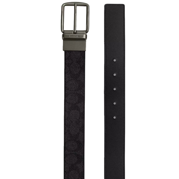 Coach Boxed Plaque And Harness Buckle Cut To Size Reversible Belt, 38 Mm in Charcoal/ Black CW362