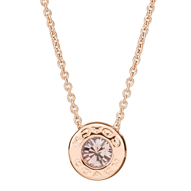 Coach Open Circle Stone Necklace in Rose Gold F54514