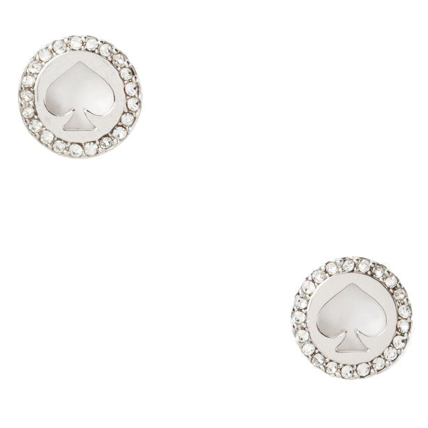 Kate Spade Spot The Spade Pave Halo Spade Studs Earrings in Clear/ Silver o0ru2605