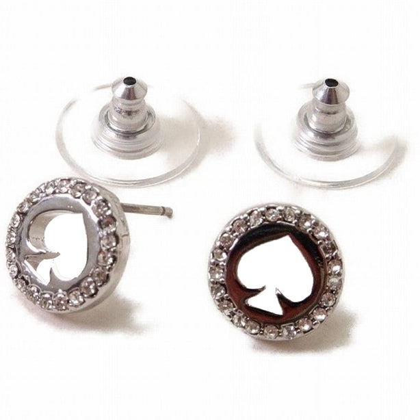 Kate Spade Spot The Spade Pave Halo Spade Studs Earrings in Clear/ Silver o0ru2605