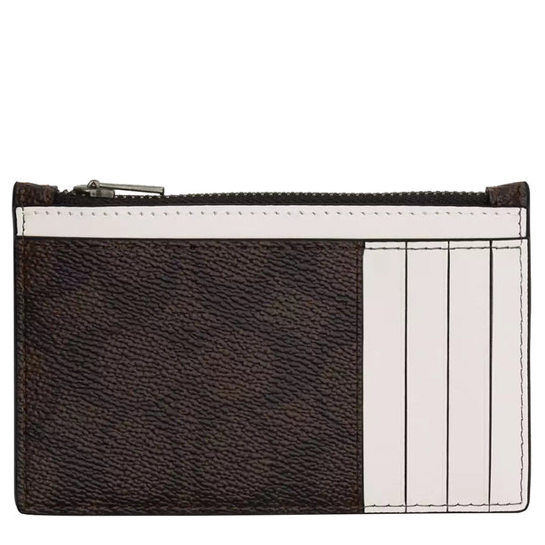 Coach Zip Card Case In Signature Canvas in Walnut/ Chalk CV764