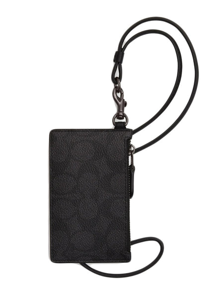 Coach Coach Mens Zip Lanyard Card Case In Signature Canvas - Charcoal/Black