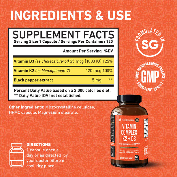 [1-for-1 Deals] Vitamin Complex K2 + D3 120ct (Only Until Supplies Last)