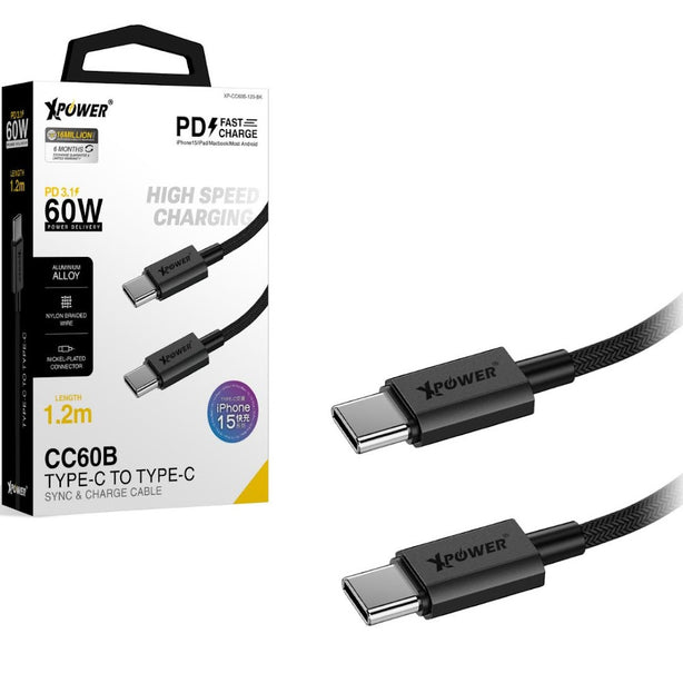 XPower CC60B 1.2m Aluminium Alloy 60W Type-C toType-C Sync & Charge Cable