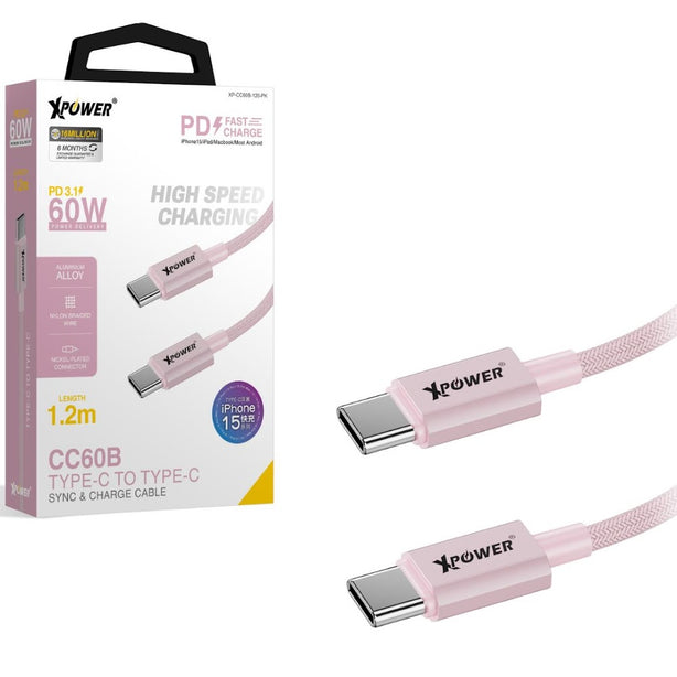 XPower CC60B 1.2m Aluminium Alloy 60W Type-C toType-C Sync & Charge Cable