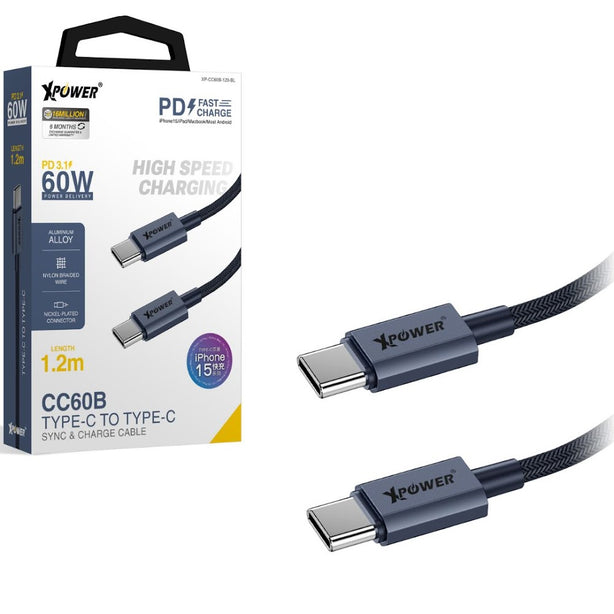XPower CC60B 1.2m Aluminium Alloy 60W Type-C toType-C Sync & Charge Cable