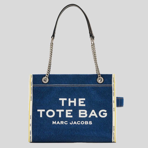 MARC JACOBS The Denim Chain Medium Tote Bag Dark Wash RB-2F4HTT018H05