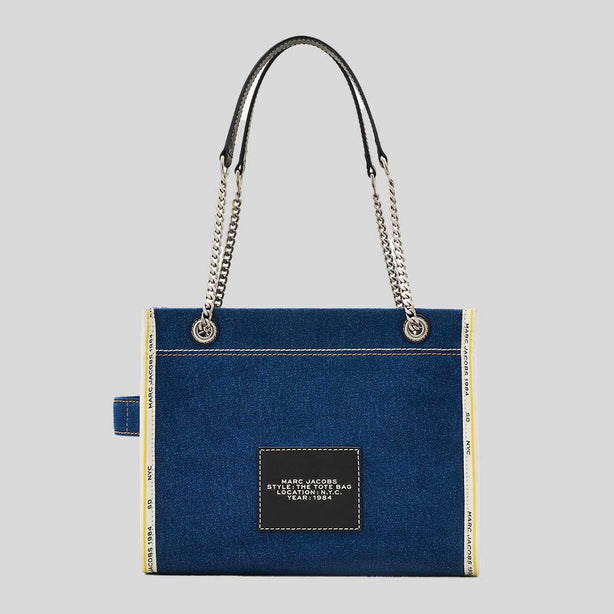 MARC JACOBS The Denim Chain Medium Tote Bag Dark Wash RB-2F4HTT018H05