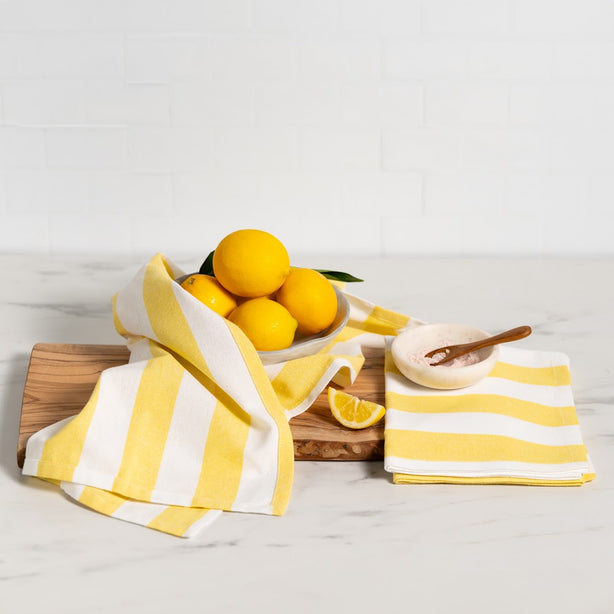 Kitchen Towel Twin Pack Luxury Designer Lemon Stripe Heritage Collection by Robinsons