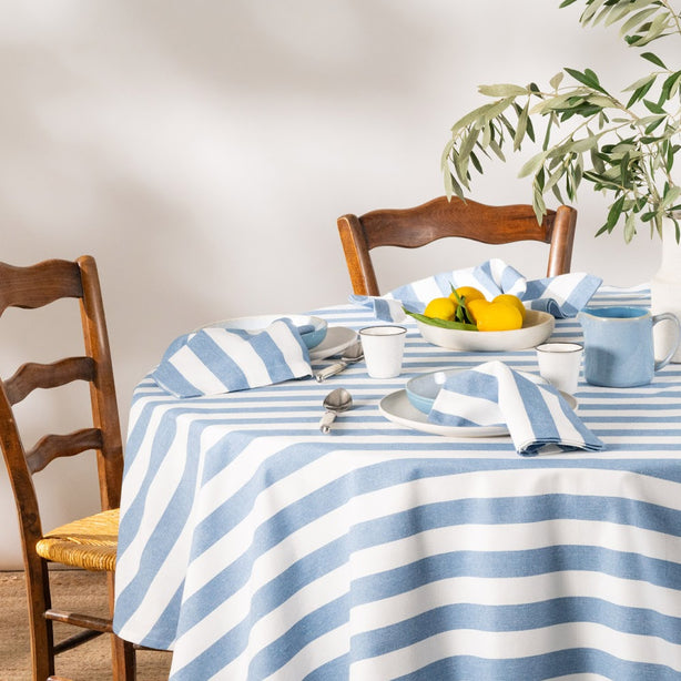 Tablecloth 160cm Round Luxury Designer Chambray Stripe Heritage Collection by Robinsons