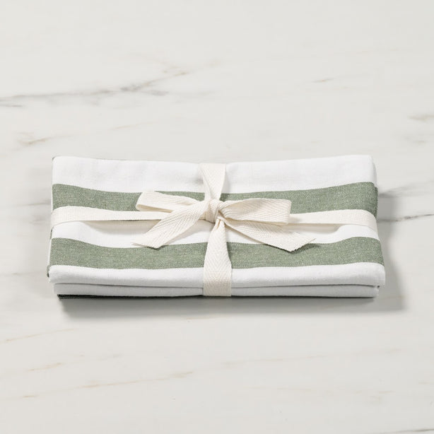 Kitchen Towel Twin Pack Luxury Designer Olive Stripe Heritage Collection by Robinsons