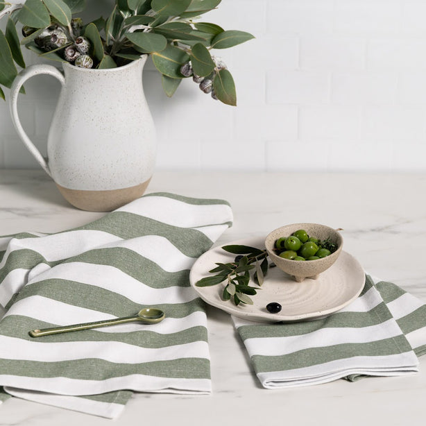Kitchen Towel Twin Pack Luxury Designer Olive Stripe Heritage Collection by Robinsons