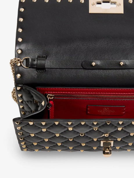 Valentino Garavani Rockstud Spike leather shoulder bag with iconic all-over studs - Nero