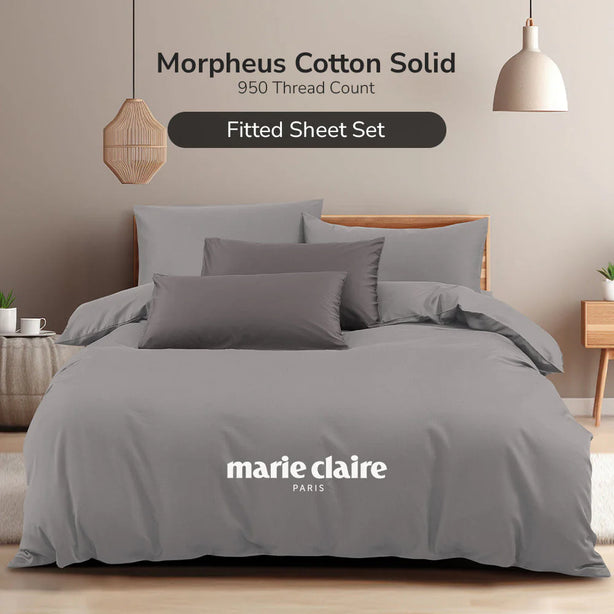 Marie Claire I MORPHEUS I Solid 100% Cotton I 950TC I Fitted Sheet Set I Pillow Case I Bolster Case - 6 Colour