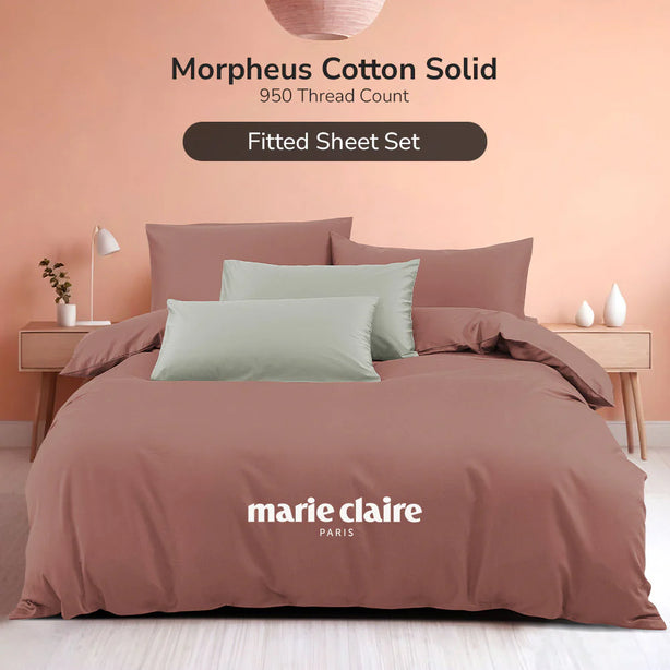 Marie Claire I MORPHEUS I Solid 100% Cotton I 950TC I Fitted Sheet Set I Pillow Case I Bolster Case - 6 Colour