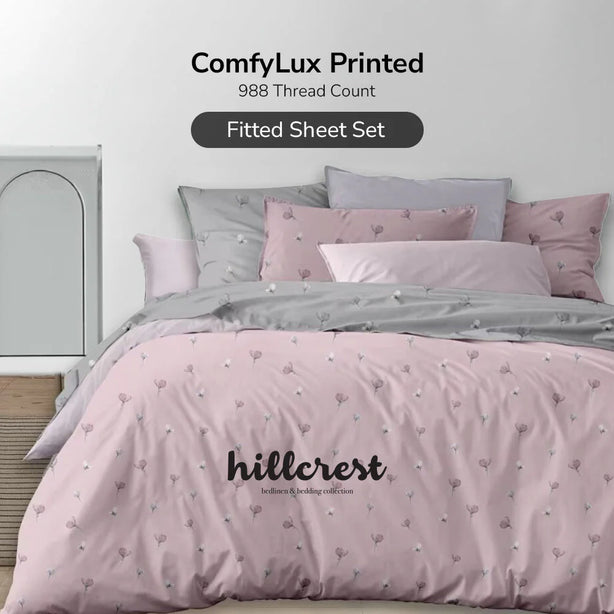 Hillcrest I ComfyLux Printed Microfiber I 988TC I Fitted Sheet Set I Summer Blanket I No Quilt Cover - Crimson