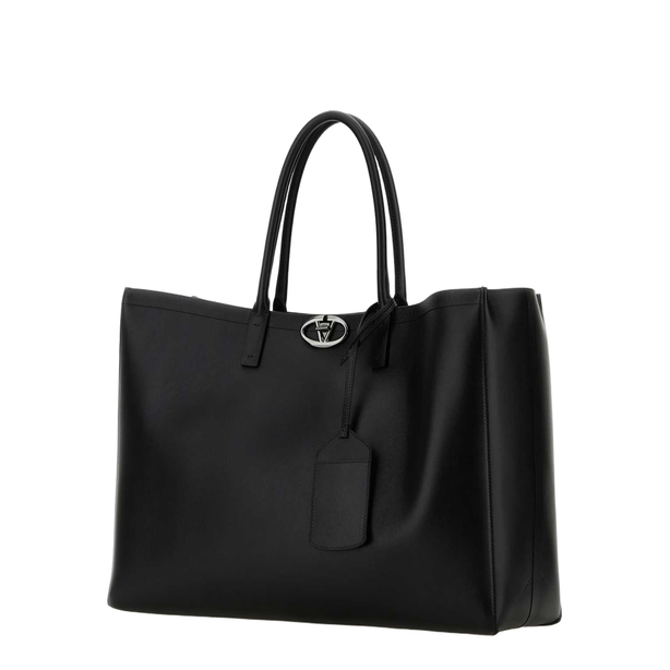 VLogo Calf Leather Shopping Bag - Nero