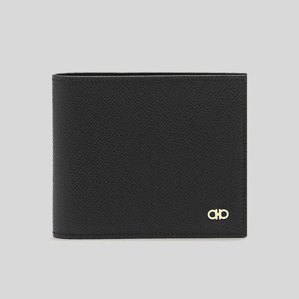 FERRAGAMO Gancini Men's Leather Bifold Coin Wallet Black RB-775646