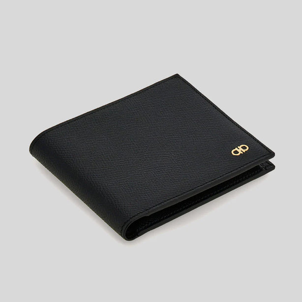 FERRAGAMO Gancini Men's Leather Bifold Coin Wallet Black RB-775646