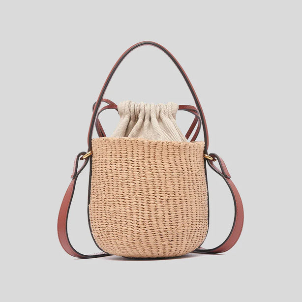 CHLOE Mini Horse Medal Basket In Natural Fibers Sepia Brown RB-CH25US593O8227S