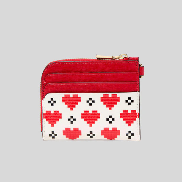 KATE SPADE Devin Pixel Hearts Coin Card Case Wristlet Cream Multi RB-KJ869