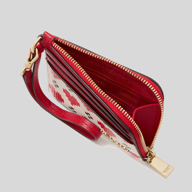 KATE SPADE Devin Pixel Hearts Coin Card Case Wristlet Cream Multi RB-KJ869