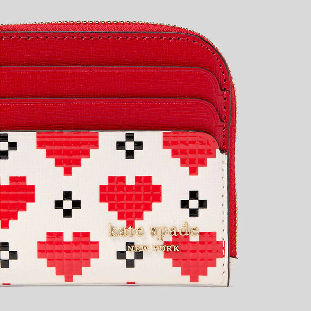 KATE SPADE Devin Pixel Hearts Coin Card Case Wristlet Cream Multi RB-KJ869