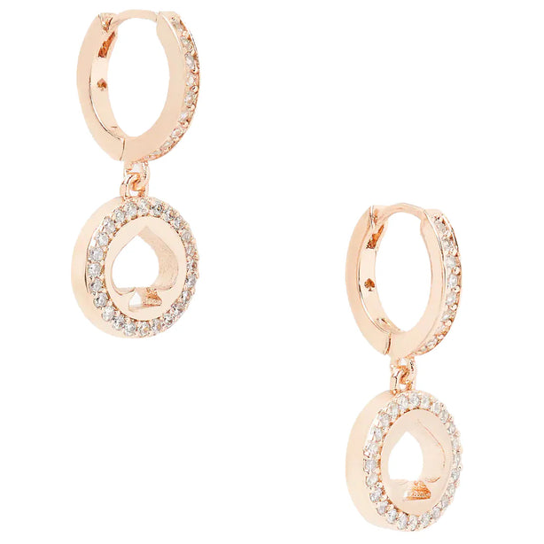 Kate Spade Spot The Spade Pave Huggies Earrings in Clear/ Rose Gold k9175