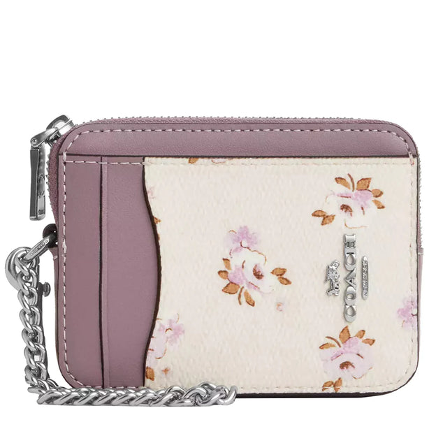 Coach Zip Card Case With Floral Print in Chalk Multi CAU43