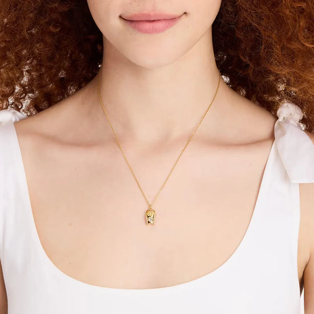 Kate Spade What A Snack Mini Pendant Necklace in Clear/ Gold KH540