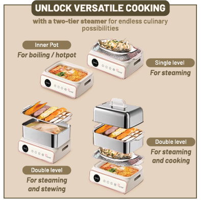 La Gourmet Electric 2-tier Stainless Steel Multi Food Steamer (Cream) - New